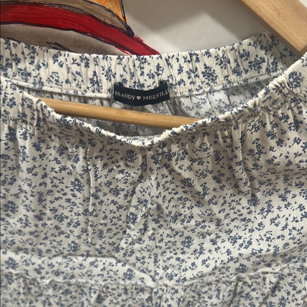 Brandy Melville Cream and Blue Floral High Low Skirt